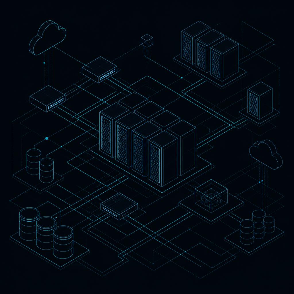 Infraestrutura de TI empresarial com servidores e redes